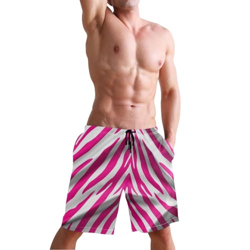 Quick Dry Pink Zebra Stripe Men's Swimming Shorts Swim Trunks with Mesh Lining Beach Wear - S4