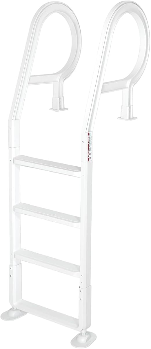 XtremepouwerUS Heavy Duty Deck Entry Ladder Anti Slip Plastic Step Pool Ladder for Adjustable 48-54 Inch Above Ground or In Ground Swimming Pools