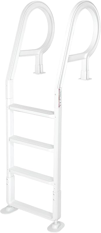 XtremepouwerUS Heavy Duty Deck Entry Ladder Anti Slip Plastic Step Pool Ladder for Adjustable 48-54 Inch Above Ground or In Ground Swimming Pools