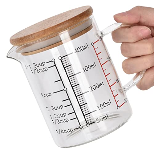 Image of 400ml /13.52oz Microwave Safe Glass Measuring Cup | Heat Resistant Borosilicate, V-Shaped Spout, Clear Scale, Multipurpose for Kitchen, Coffee & Yogurt(400ml /13.52oz)