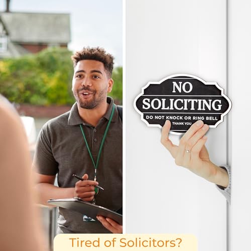 Woodamore No Soliciting Sign For House Door - 2 Pack Do Not Knock Or Ring Doorbell Signs For Front Door Hanging, Funny No Soliciting Signs For Home, Small No Solicitors Sign For Office — view 3