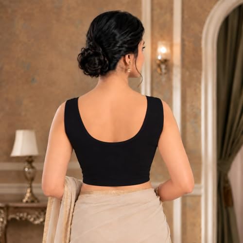 Image of Abhi Readymade Saree Blouse for Women- Sleeveless, Round Neck, Regular-fit, Stretchable, Pull-on Style Blouse