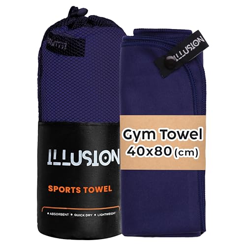 illusion Small Microfibre Gym Towel for Active Sports (40x80cm) - Lightweight Quick Dry Towel - Ideal for Cardio, Cycling, Strength Training, Yoga, and Running, Perfect for Athletes Training Outdoors