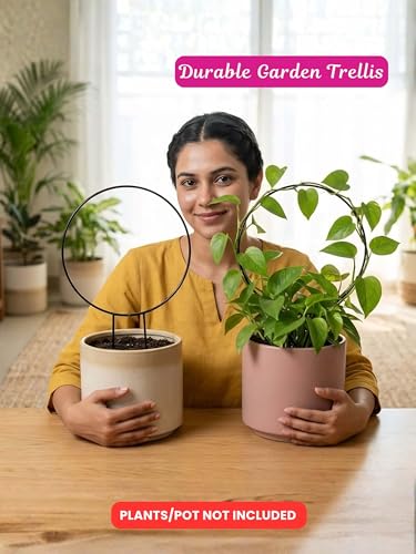 Image of Bombay Greens Round Metal Trellis Climbers Support Stake for Plants | Iron Garden Money Plant Climbers & Plant Support Stick | Rust Resistant Plant Support Ring for Indoor & Outdoor Garden - Pack of 2