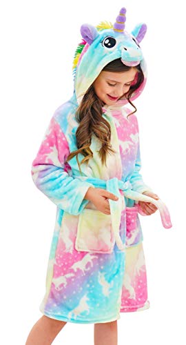Doctor Unicorn Soft Unicorn Hooded Bathrobe Sleepwear - Unicorn Gifts for Girls Pink Blue Unicorns 5-6 Years