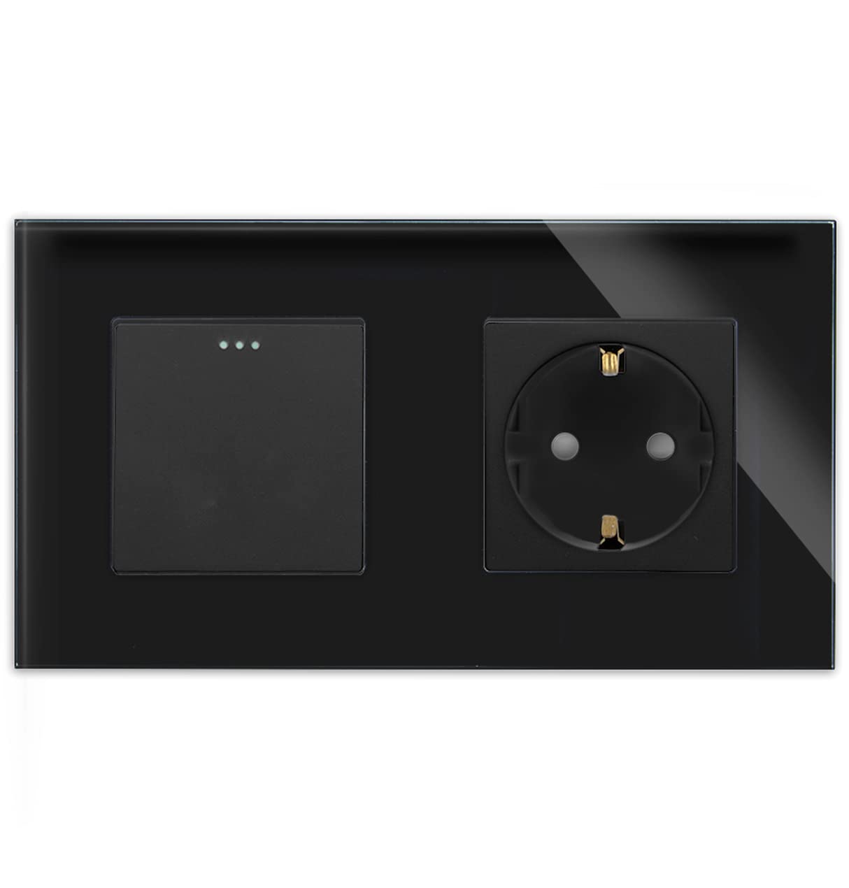 Luxus-Time Serienschalter + Steckdose Mit Glasrahmen – Wipp-Schalter In Schwarz, 2-fach