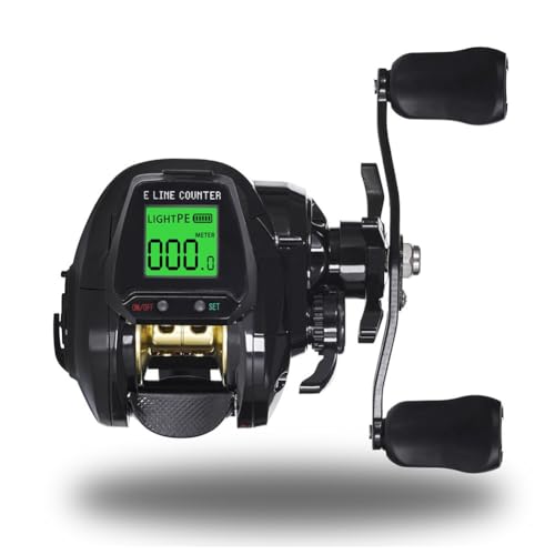 KoiLykke Digital Baitcasting Reel with 7.2:1 Gear Ratio, Line Counter, Depth Positioning and Bite Alarm, Rechargeable, Freshwater/Saltwater Fishing, Black