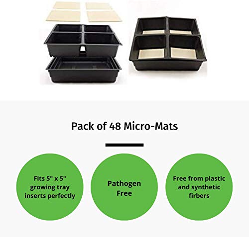 Micro-Mat Minis Hydroponic Grow Pads - For Organic Production - Plant & Seed Germination: Wheatgrass, Microgreens, More - Measures 4" X 4" To Fit 5" X 5" Greenhouse Plant Trays (48) #TOP26