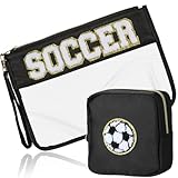 BuyCard 2 Pcs Soccer Gifts Makeup Bag with Chenille Letter Patch, Clear Cosmetic Pouch PVC Organizer Purse, Waterproof Travel Bag, Portable Toiletry Storage Bag for Her Girls Friends Women