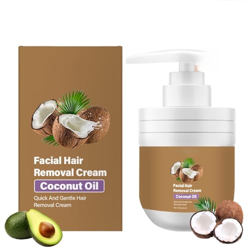 100g Facial Hair Removal Cream Coconut Oil Facial Depilatory Cream Gentle Depilatory Cream for Upper Lip & Chin Moisturizing & Soothing Facial Hair Remover for Women Chin Hair Removal for Women