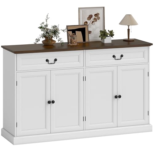 HOMCOM Buffet Salon avec 4 Portes, Meuble de Rangement Plateau épais, 2 tiroirs Silencieux et étagères Ajustables, Style Rustique, Buffet Salle à Manger et...