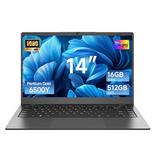 Image of Laptop Computer, 16GB RAM 512GB SSD, Pentium 6500Y Processor (Up to 3.4GHz), 14'' 1080P FHD IPS Display, 5000mAh Battery, WIFI5, BT5.0, Laptops for Students & Business