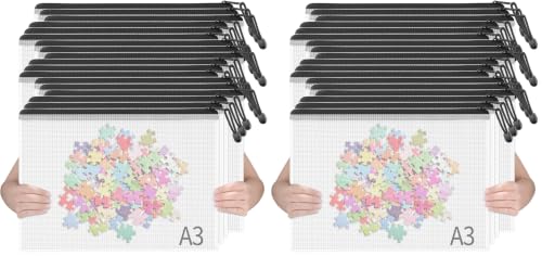 Image of SUNEE 18pcs Plastic Mesh Zipper Pouch, A3, Extra Large, 16x11 in, Water-Resistant Zip Bag for School Office Supplies, Puzzles & Games Organizing Storage (Black, 36 Pack)