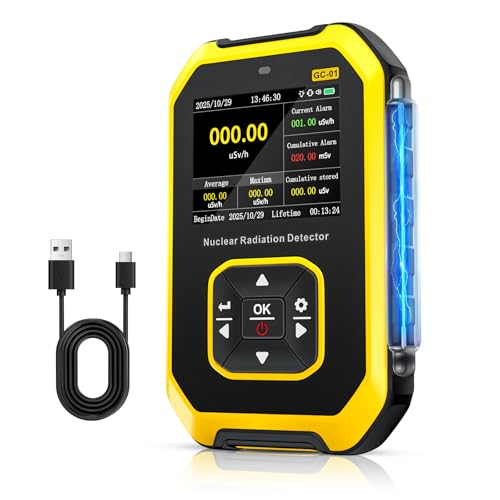 Nuclear Radiation Detector Geiger Counter, Radiation Dosimeter with LCD Display, Portable Rechargeable Beta/Gamma/X-ray, 5 Switchable Dosing Units for Household Use