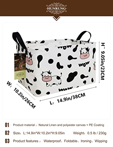 Hunrung Rectangle Storage Basket Cute Canvas Organizer Bin For Pet/Children Toys, Books, Clothes Perfect For Rooms/Playroom/Shelves Bedroom,Bathroom (Rec-Spotted Cow) #TOP1