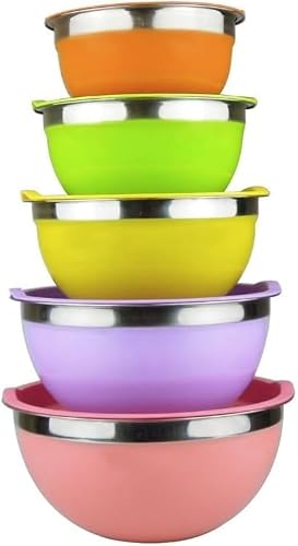 Stainless steel mixing bowls with lids set of 5 with 5 lids colourful
