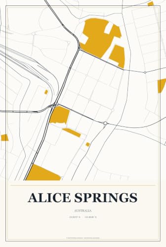 Alice Springs Australia Street Map Aluminum Sign, Citrine Modern, 8" x 12"