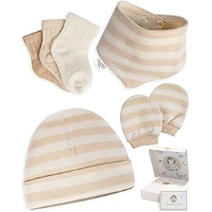 nudu – Baby Geschenkset – Mütze – Lätzchen – Socken – Handschuhe – 100% Bio – Baumwolle – Geschenke zur Geburt – Mädchen…