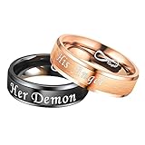 ANAZOZ Paar Ringe Edelstahl Gravur Her Demon His Angel Bicolor Partnerringe Ring Herren Japanisch Partnerringe An Deiner Seite EIN Leben Lang für Frauen und Männer Damen 60 (19.1) & Herren 49 (15.6)