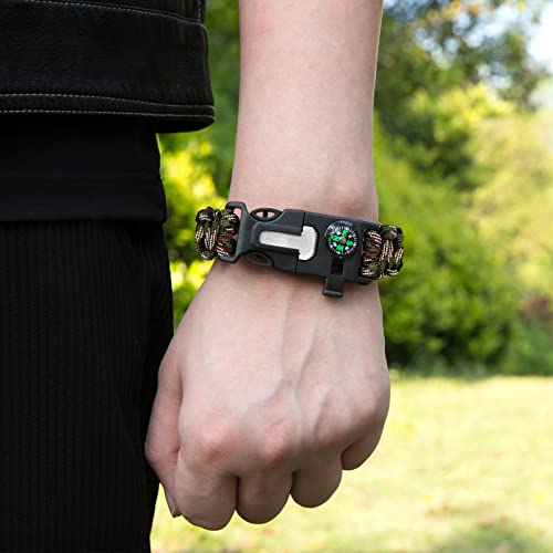 Flypeak Paracord Survival Bracelet - 5-In-1 Emergency Kit With Flint Fire Starter, Whistle, Compass, Parachute Cord, And More - Perfect For Hiking, Camping, Fishing, And Hunting #TOP4