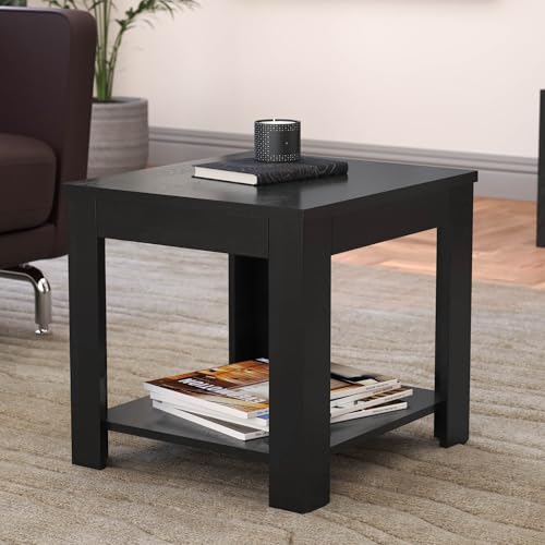AVF Calibre Side Table - Oak Effect Coffee Side Table with Shelf. Perfect for Living room, Lounge, Bedroom. 50cm x 45cm x 44.7cm high (Black Oak)