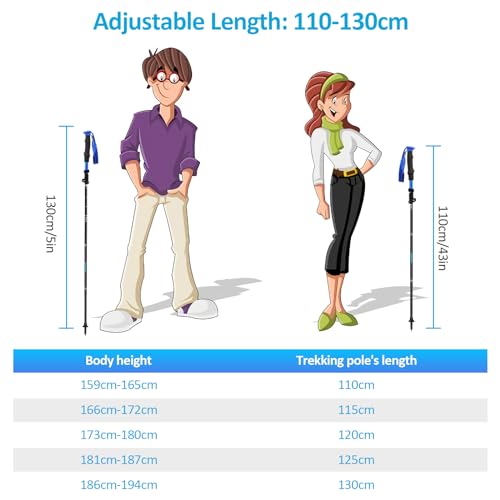 Miniatura 8 de Anykuu Bastones Trekking 2pcs Bastones De Senderismo Ajustar La Longitud 120 135cm, Bastones Marcha Nordica Plegables Con Bolsas De Aleación De Aluminio Para Senderismo Viaje