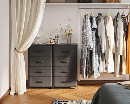 AODK Dresser for Bedroom with 4 Storage Drawers, Small Dressers Chest of Drawers Fabric Dressers with Sturdy Steel Frame, Dresser for Closet with Wood Top, Dark Grey