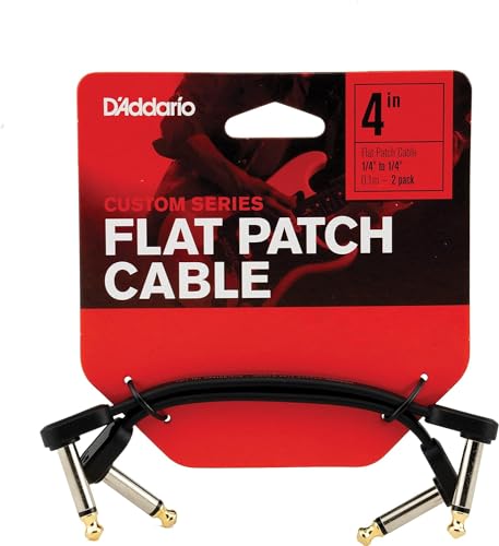 D’Addario Accessories Classic Series Flat Guitar Patch Cables - Guitar Pedal Cable with ¼ Inch Ends - Durable & Reliable - Instrument Cable for Pedalboards - 4in Right Angle - 2-Pack