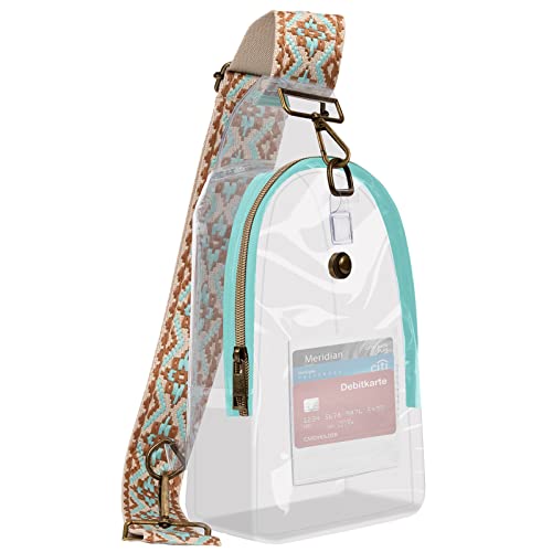 Clear Sling Bag Stadium Approved, Women Pvc Transparent Crossbody Purse Bag With Wide Adjustable Guitar Strap Durable Zipper,Waterproof Clear Chest Bag Small Daypack For Concert Airports Travel(Green) #TOP9