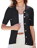 GRACE KARIN Short Sleeve Button Up Light Weight Cardigan for Women 2025 Dressy Work Summer Spring Cardigan Sweater Black XL