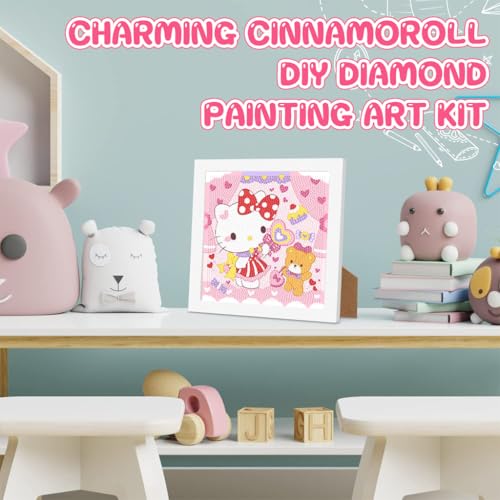 Image of PATPAT DIY Diamond Painting Art Kit for Kids 7 inches Cute Hello Kitty Diamond Painting Art with Wooden Frame DIY Diamond Painting Art Desk Decoration Art Craft Gift for Kids