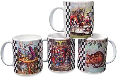NoMonet Alice in Wonderland Coffee Tea Mug Set (4) - Mad Hatter, ...