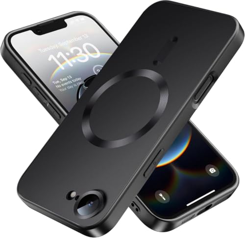 Image of DIZORO Magnetic Case for iPhone 17e / iPhone 16e Case [Compatible with MagSafe][Built-in Camera Lens Protector] Slim Soft Silicone Bumper Shockproof Metallic Luster Back Cover Phone Case - Black