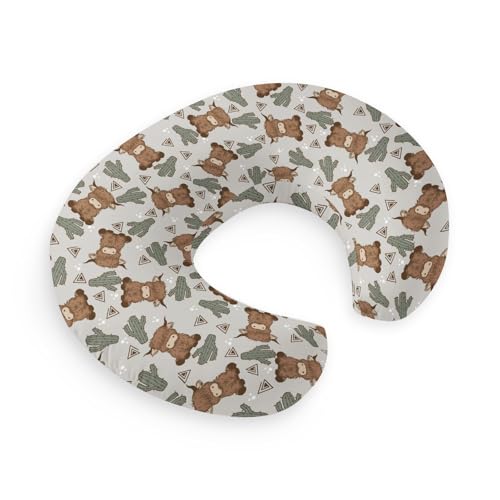 Image of HawSkgFub Highland Cow Boho Cactus Nursing Pillow Cover for Baby Boys, Western Cowboy Desert Plant Breastfeeding Pillow Slipcover, Highlander Themed Cattle Pillowcase for Newborn Infant Cover Only