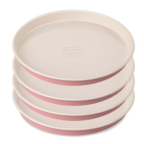 Dr. Oetker Molde Layer Cake, Diseño Retro, Molde Redondo para Tartas con Revestimiento Antiadherente Especial con Refuerzo Cerámico, Color Rosa / Crema, 17x3 cm, 4 uds.
