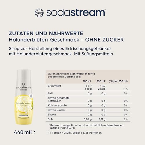 SodaStream Sirup Holunderblüte ohne Zucker, 1x Flasche ergibt 9 Liter Fertiggetränk, Sekundenschnell zubereitet und immer frisch, 440 ml 6
