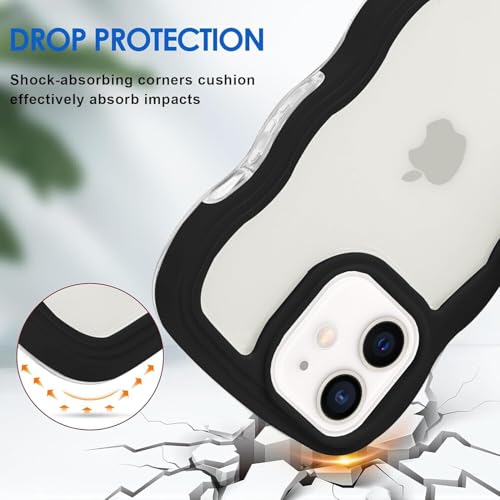 Image of Back Cover Compatible with iPhone 11, Adorable Curly Wave Frame Clear Case for Girls and Women, Transparent Soft Silicone TPU Bumper Shockproof Protective Cover (Black)