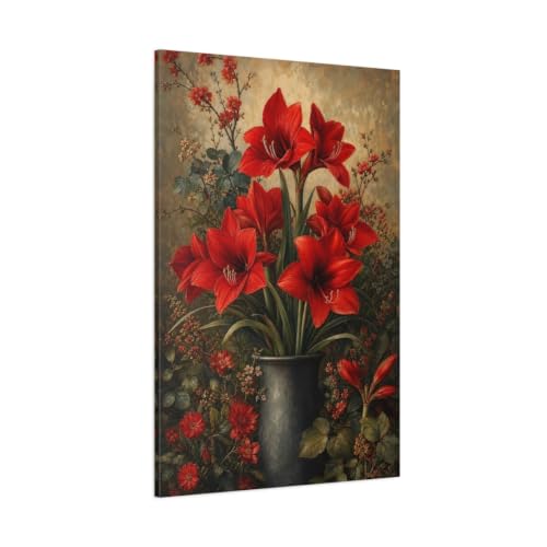 Tableau amaryllis rouge sur toile grand format 80x120 cm pour salon