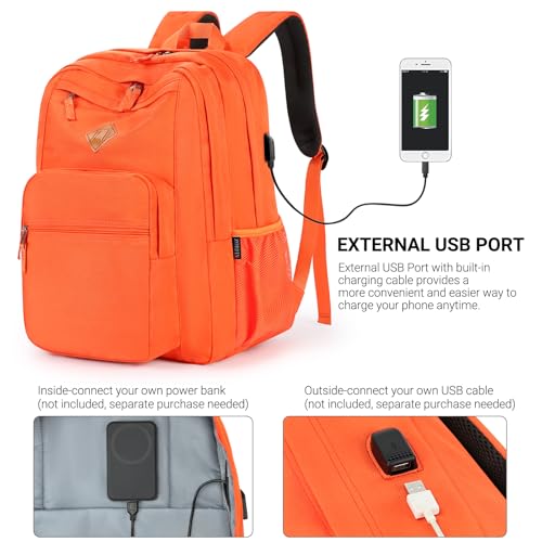Image of ZORFIN 36L Backpack for College, and Travel: Water Resistant Bookbag with 8 Compartments - Tangerine