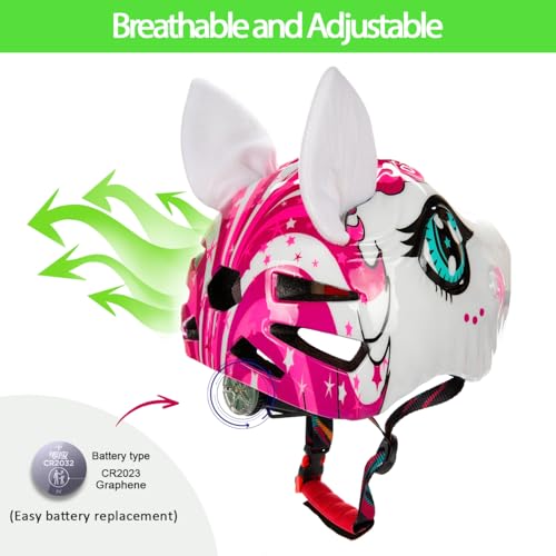 Image of Toddler Kids Dinosaur Bike Helmet 2-6yr Boy Girl with Taillight Fun Bicycle Skate Helmet