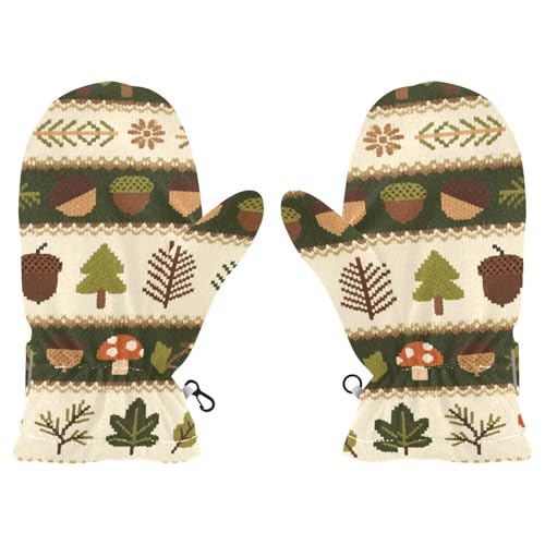 Forests Fox Green Brown Kids Mittens (Ages 3-6)