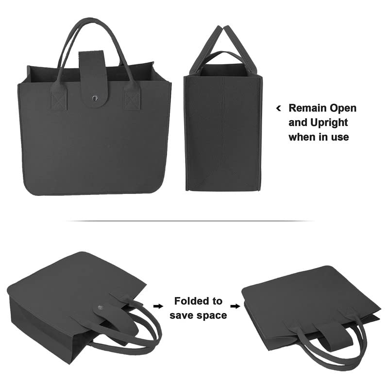 Image of Felt Fabric Reusable Shopping Bag with Handle & Button Closure for Grocery, School, Beach, Travel, Study, Gym, Gifts | Size - 30x34.5x17.8cm