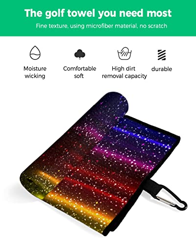 Colorful Rainbow Stripe Golf Towel, Funny Golf Towel For Golf Bags Disc With Clip, Starry Black Sky Personalized Microfiber Waffle Golf Club Towel Accessories Gift For Men/Women/Dad/Mom/Grandpa #TOP1