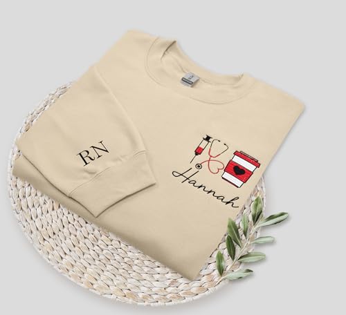 NACRE APPAREL Gift for Nurse RN LN LPN Sweatshirt Registered Nurse Week Custom Add Your Name Embroidered Hoodie Nurse Life4