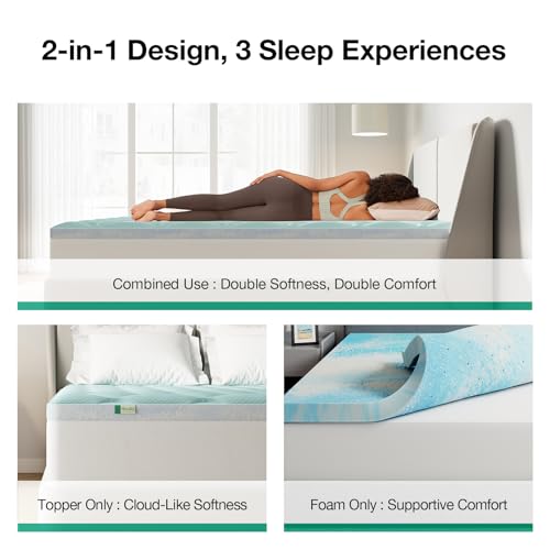 Image of Novilla Full Memory Foam Mattress Topper with Detachable Cool Cover, 2-in-1 Breathable Mattress Protector for 8-21 inch, Washable All-Season Support & Comfort Pad for Dorm, Guest Room, RV, Travel