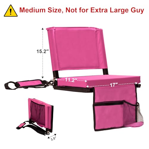 Image of Stadium Seats with Back Support for Bleachers, Folding Bleacher Seat Bleacher Chairs with Back and Cushion, Padded Stadium Chair with Shoulder Strap, Large Mesh Pocket & Carry Handle, Pink