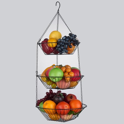 Cesta de almacenamiento de alambre JUNCHU CHERRY de 3 niveles para frutas, colgante negro, 2 uds 7