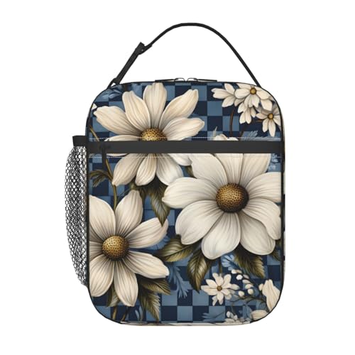 Woltant Daisy - Lonchera térmica a cuadros azul para adultos, lonchera portátil para oficina, trabajo, picnic, viajes