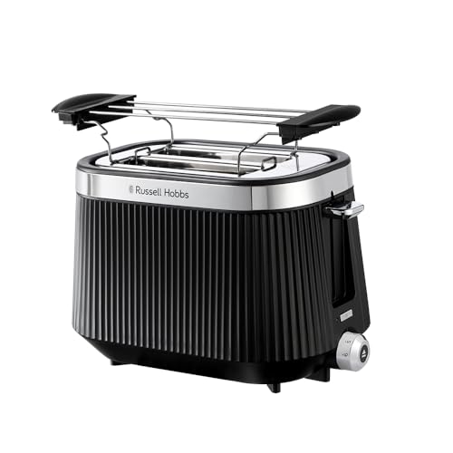 Russell Hobbs Grille pain [pour 2 tranches] Brontë Noir (6 réglages, finition mate, accents argentés, décongélation, réchauffage, surélévation, Lift & Look, support pour petits pains) 26760-56