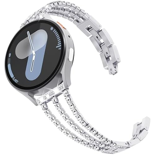 Surace Compatible Galaxy Watch 7/6/5/4 Band 40mm 44mm, Women's Bling Diamond Rhinestone Link Bracelet for Samsung Watch 7/FE/6/5/4, Silver